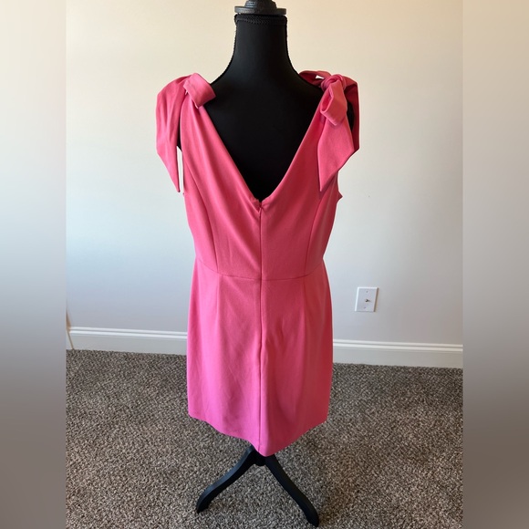 NWOT BCBGeneration Fit & Flare Tie Shoulder Mini Dress Flounce Hem VNeck Pink 12 - Picture 4 of 12